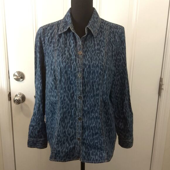 Chico's chambray animal print button front blouse - Picture 1 of 12